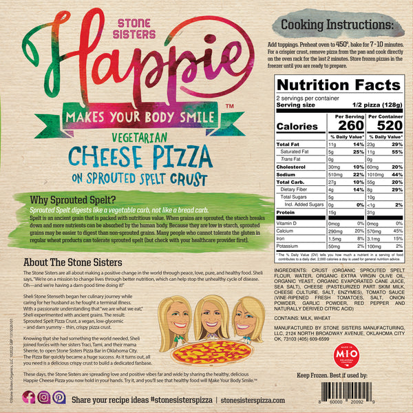 DIRECT SHIPPING Happie Vegetarian Cheese Pizza with Organic Sprouted Spelt Crust, Case of 6