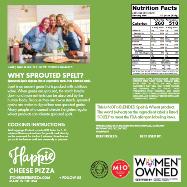 LOCAL PICKUP Happie Vegetarian Cheese Pizza with Organic Sprouted Spelt Crust, Case of 6