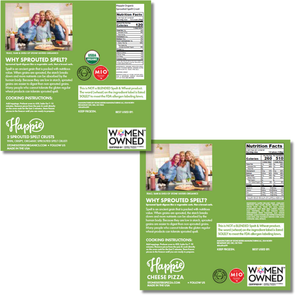 DIRECT SHIPPING Happie Combo Case - Cheese Pizzas & Organic Sprouted Spelt Crusts
