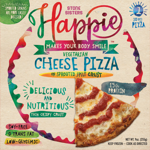 Happie Vegetarian Cheese Pizza with Organic Sprouted Spelt Crust, Case of 6